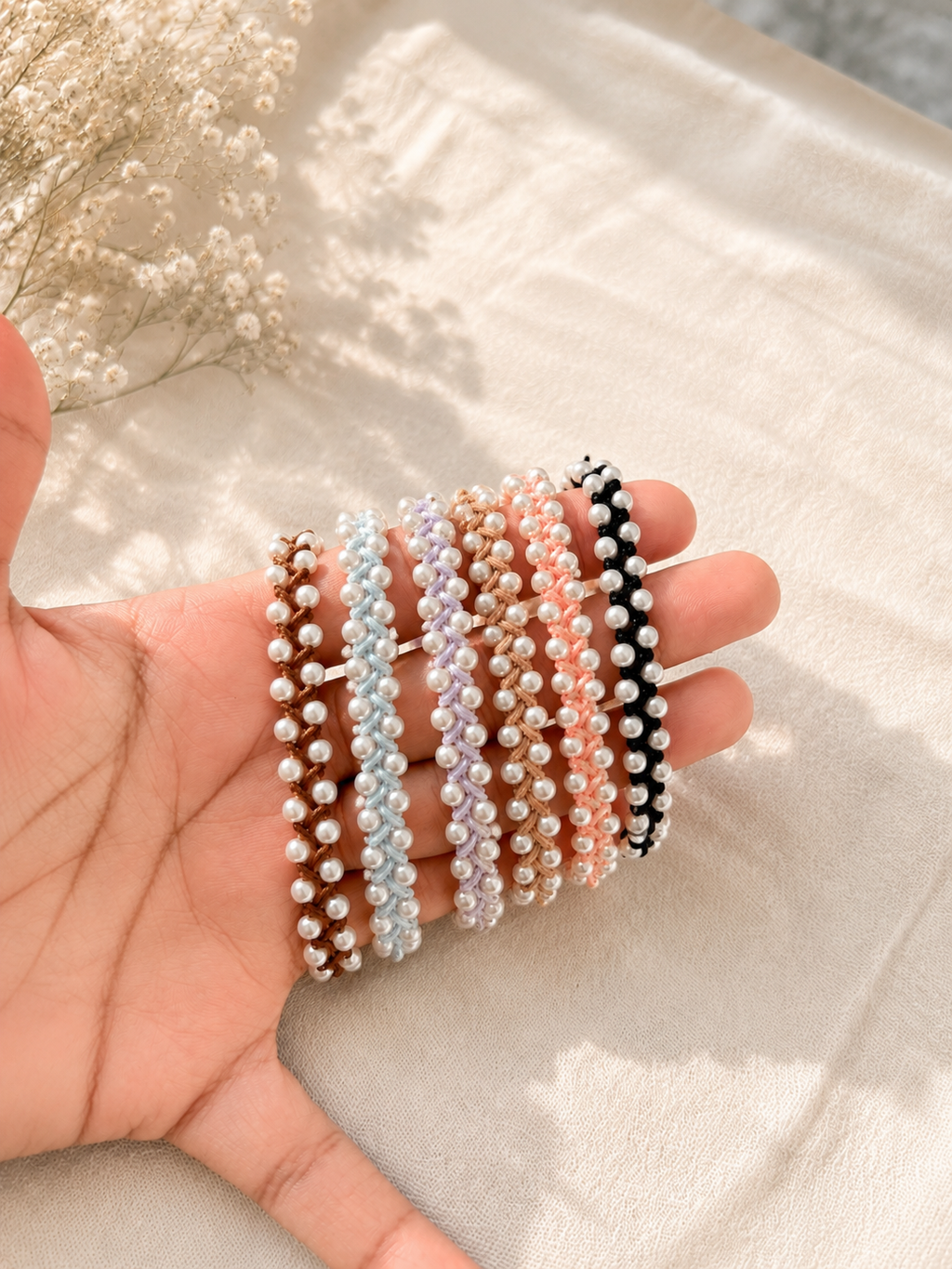 Handgefertigtes Perlen-Haargummi – 6er Set