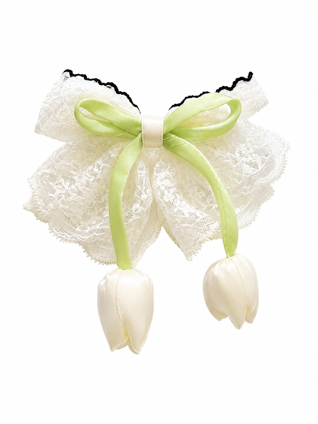 Spitzen Haarspange mit Schleife & Tulpen – Elegante Haarspange für Damen