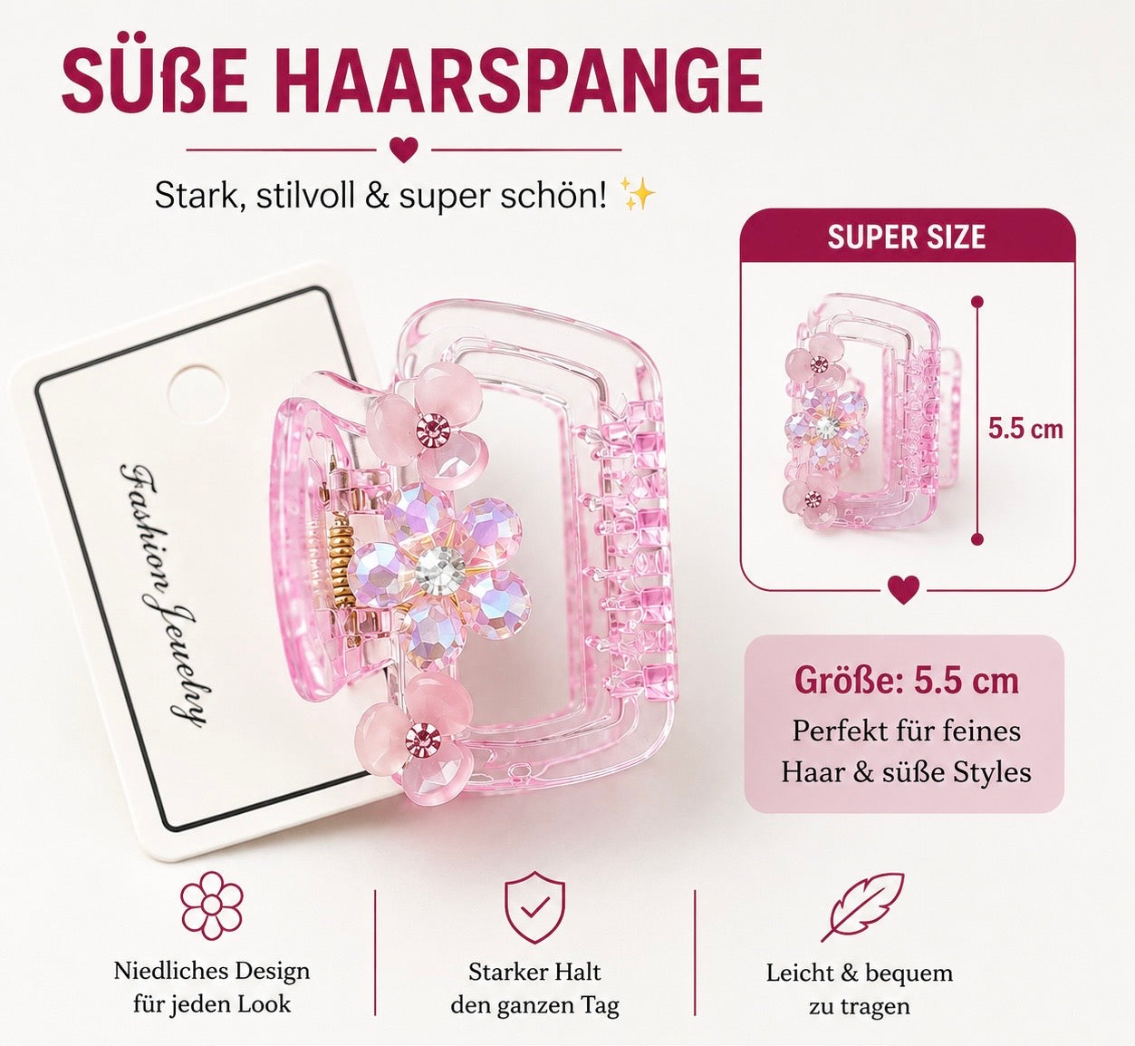 Haarspange mit Blumen – 5,5 cm