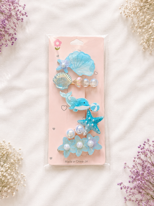5-teiliges Haarspangen-Set für Mädchen – Meerjungfrau & Meereswelt Design