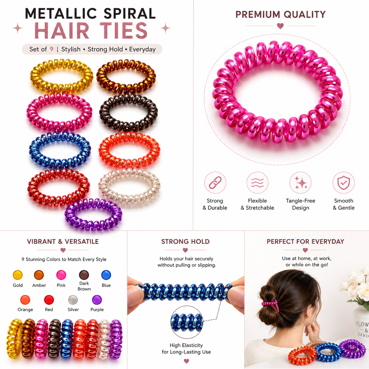 Spiral-Haargummi Set (9 Stück) – Elastische Telefonkabel Haargummis