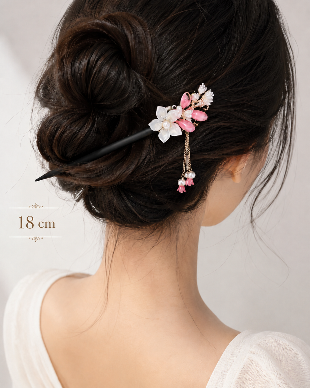 Eleganter Blumen Haarstab mit Perlen – 18 cm