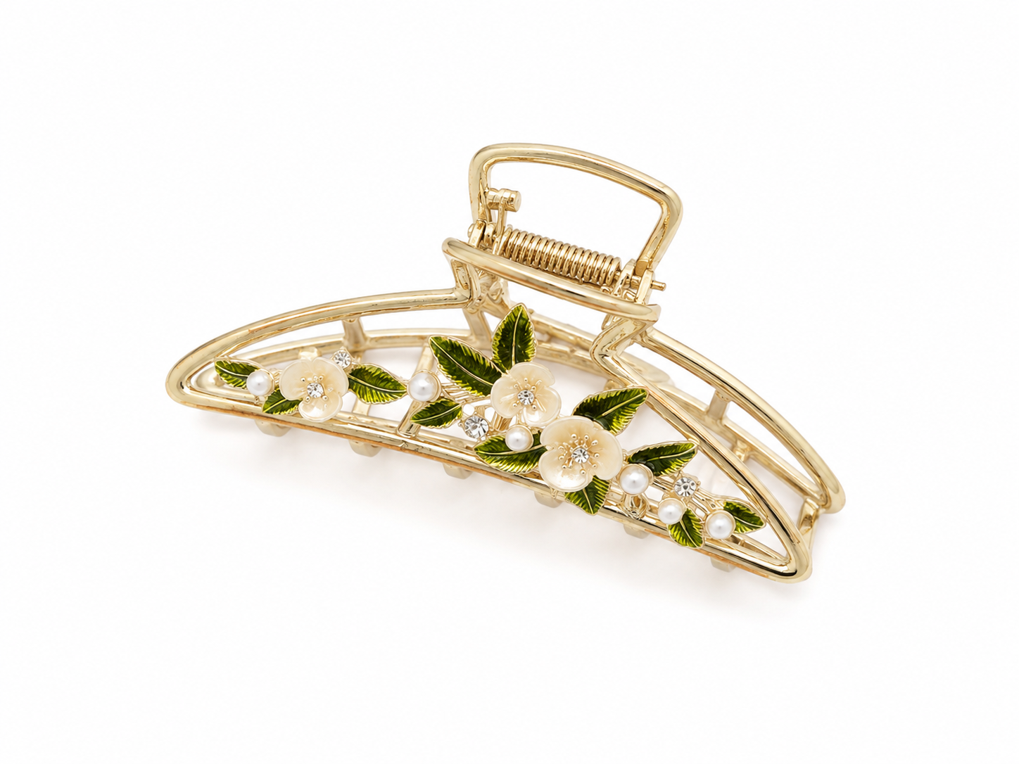 Blumen Haarspange Gold 9,5 cm – Elegante Metall Haarklammer mit Perlen