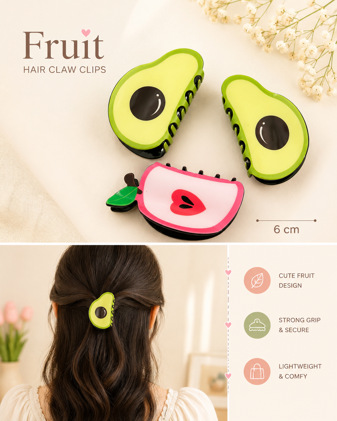 Frucht Haarklammer 6 cm