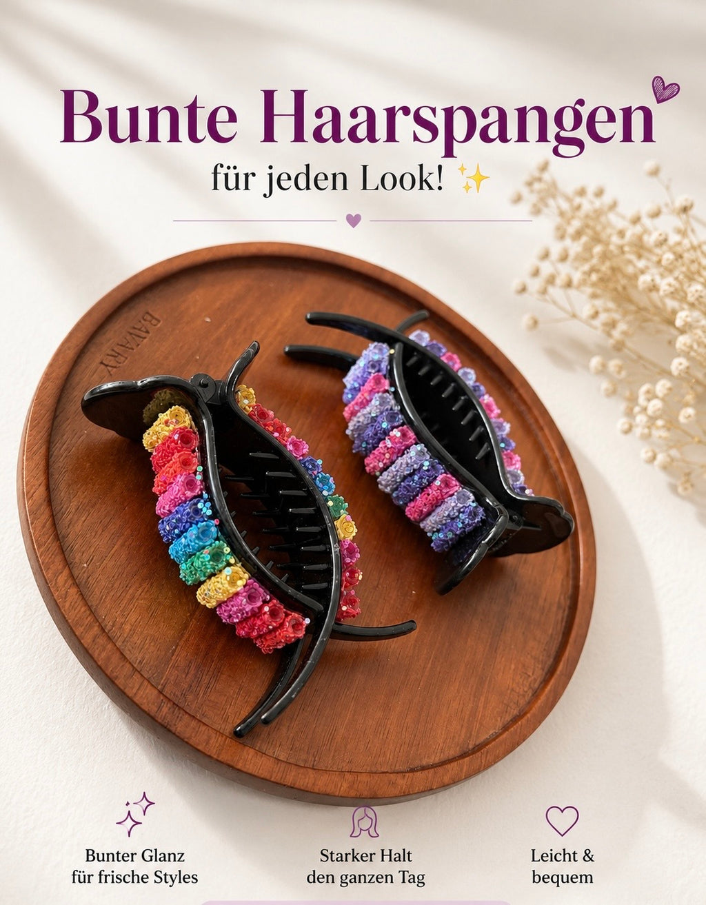 Bunte Haarspange mit Glitzer – 7 cm Haarclip für Damen-2