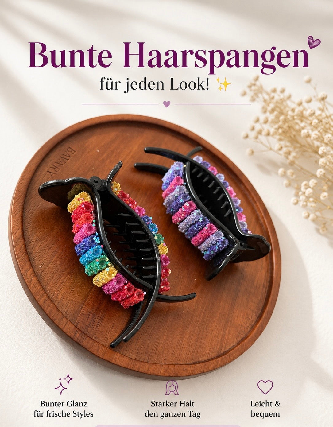 Bunte Haarspange mit Glitzer – 7 cm Haarclip für Damen-2