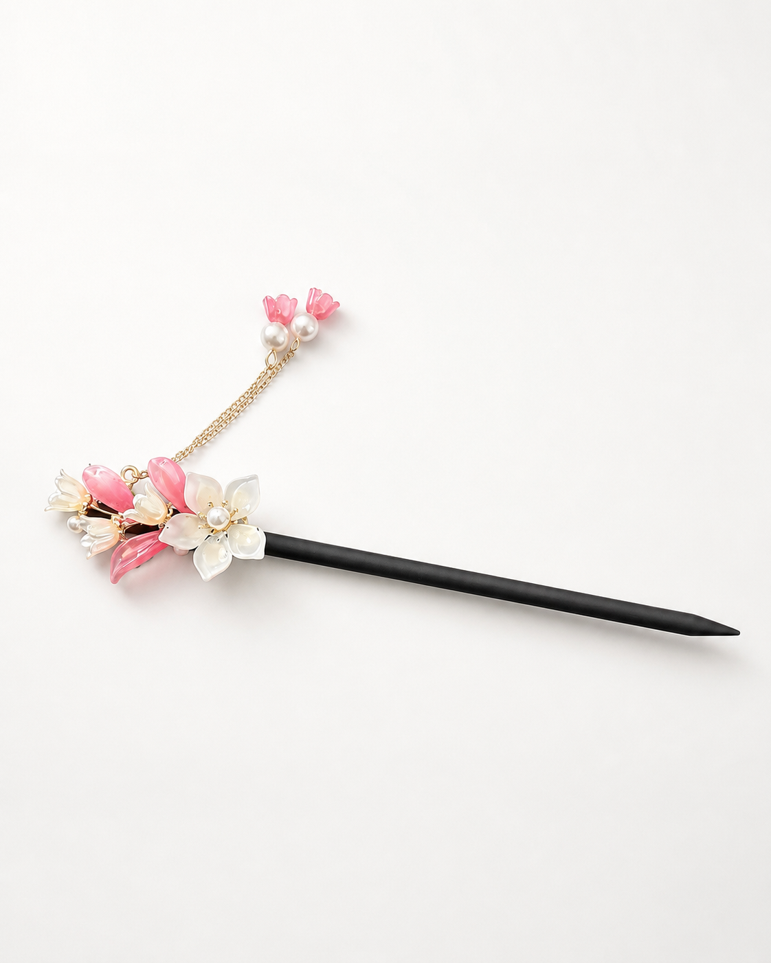 Eleganter Blumen Haarstab mit Perlen – 18 cm