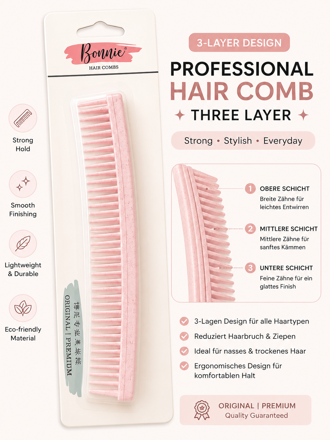 3-Lagen Profi-Haarkamm – Entwirrkamm für nasses & trockenes Haar