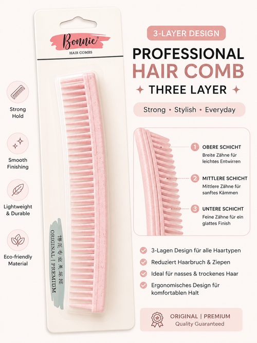 3-Lagen Profi-Haarkamm – Entwirrkamm für nasses & trockenes Haar