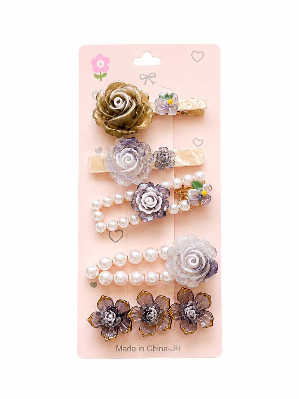 5-teiliges Haarspangen-Set für Mädchen – Vintage Rosen Design