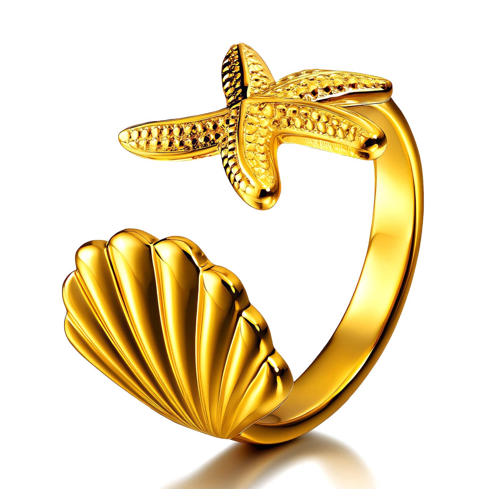 Seestern- & Muschelring aus 18K vergoldetem Edelstahl