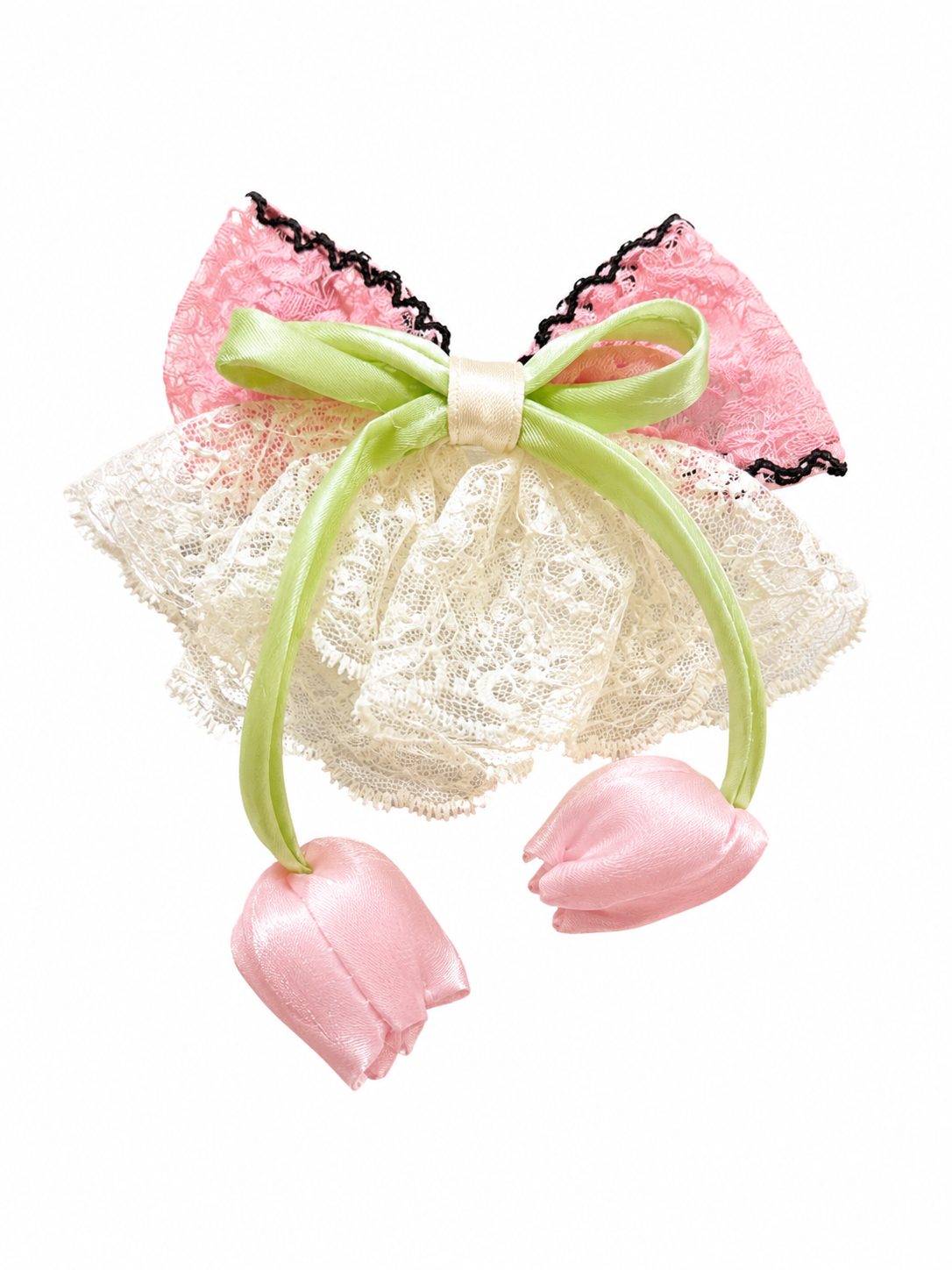 Spitzen Haarspange mit Schleife & Tulpen – Elegante Haarspange für Damen