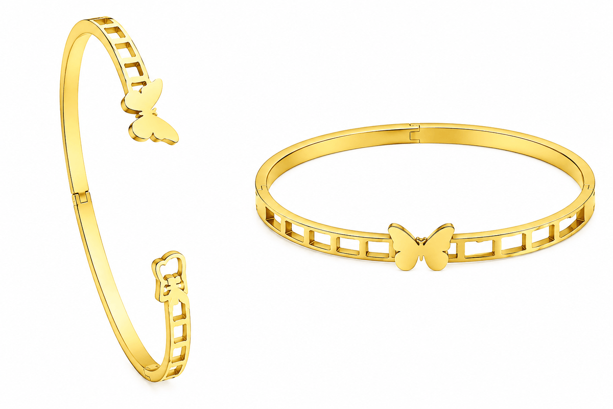 Stylish Stainless Steel Bracelet with butterfly design, featuring an elegant open bangle style.