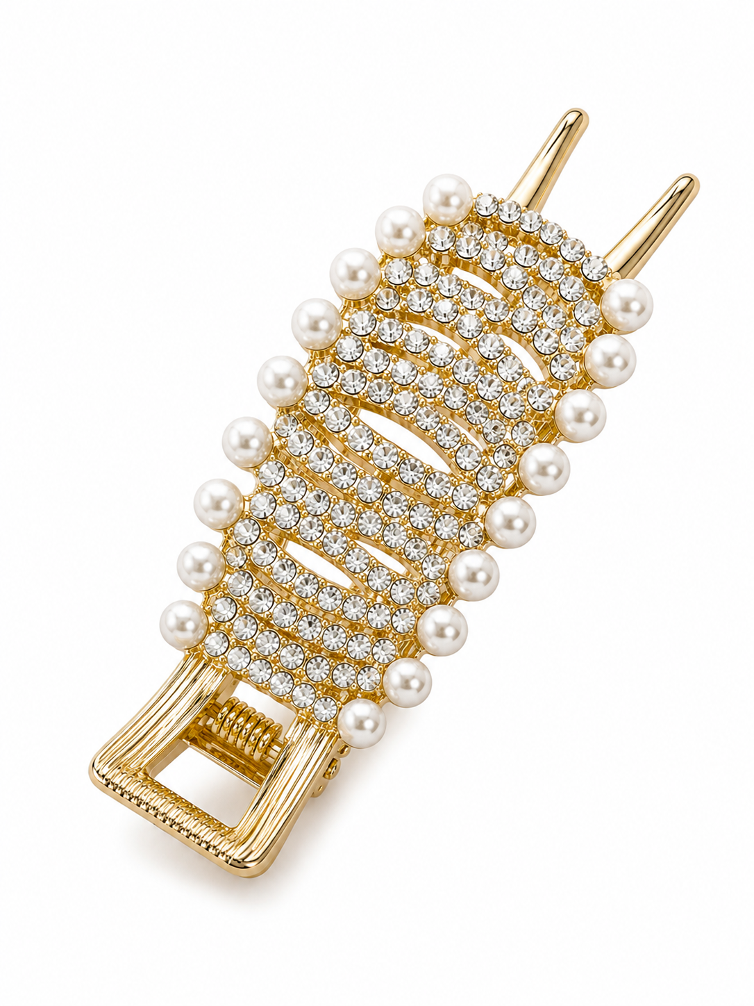 Perlen Strass Haarspange – Gold