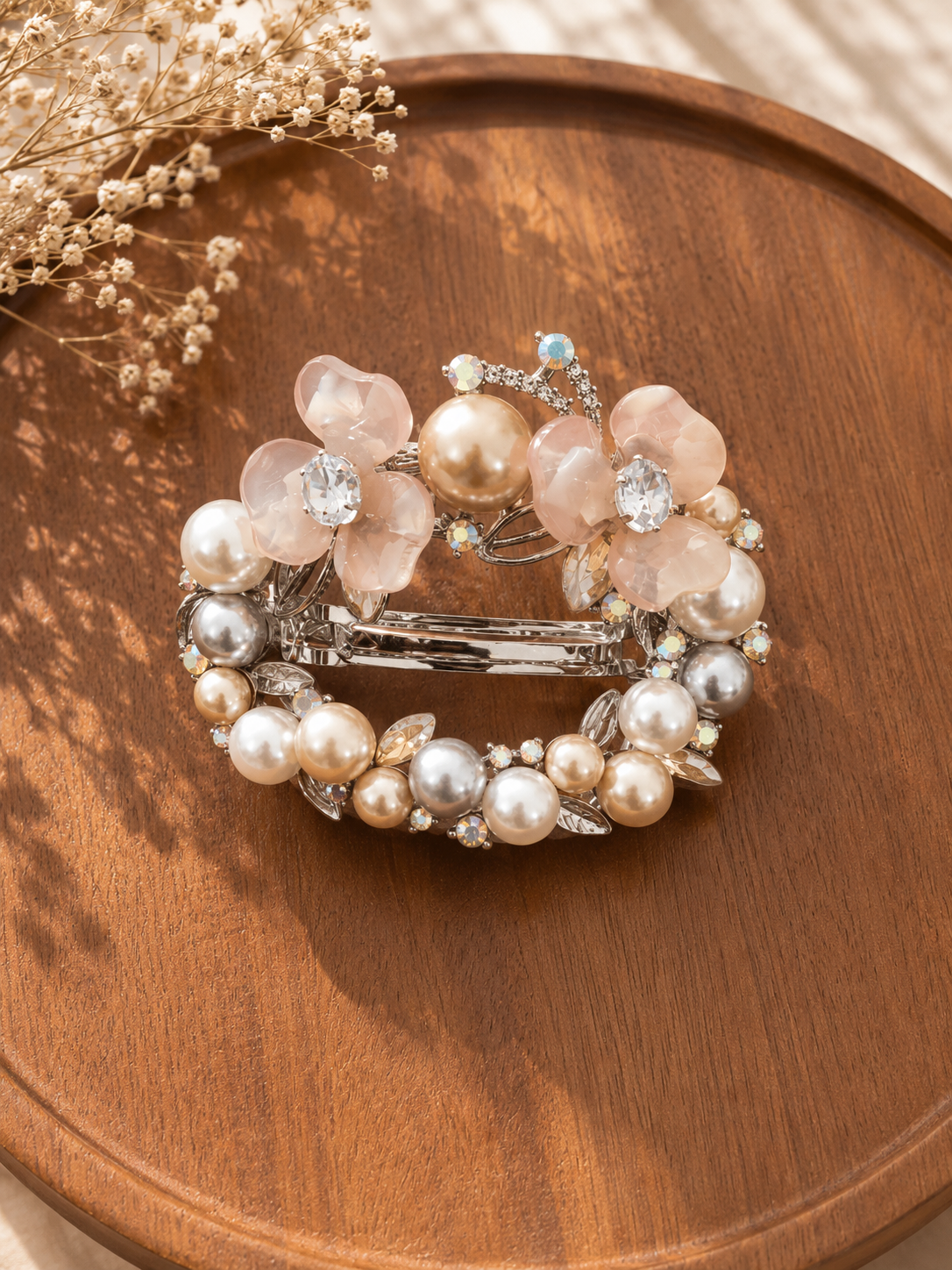 Perlen-Blumen Haarspange – Elegante Haarspange mit Kristallen (5 cm)
