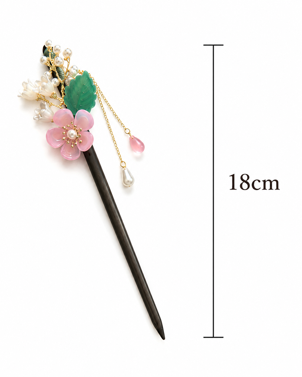 Eleganter Blumen Haarstab mit Perlen – 18 cm