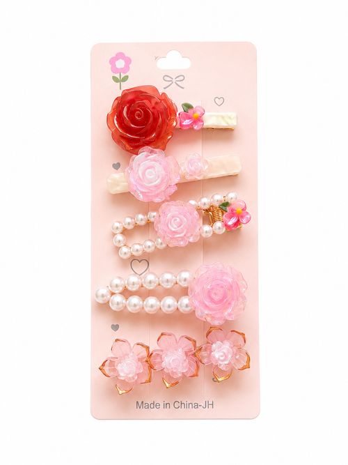 5-teiliges Haarspangen-Set für Mädchen – Vintage Rosen Design