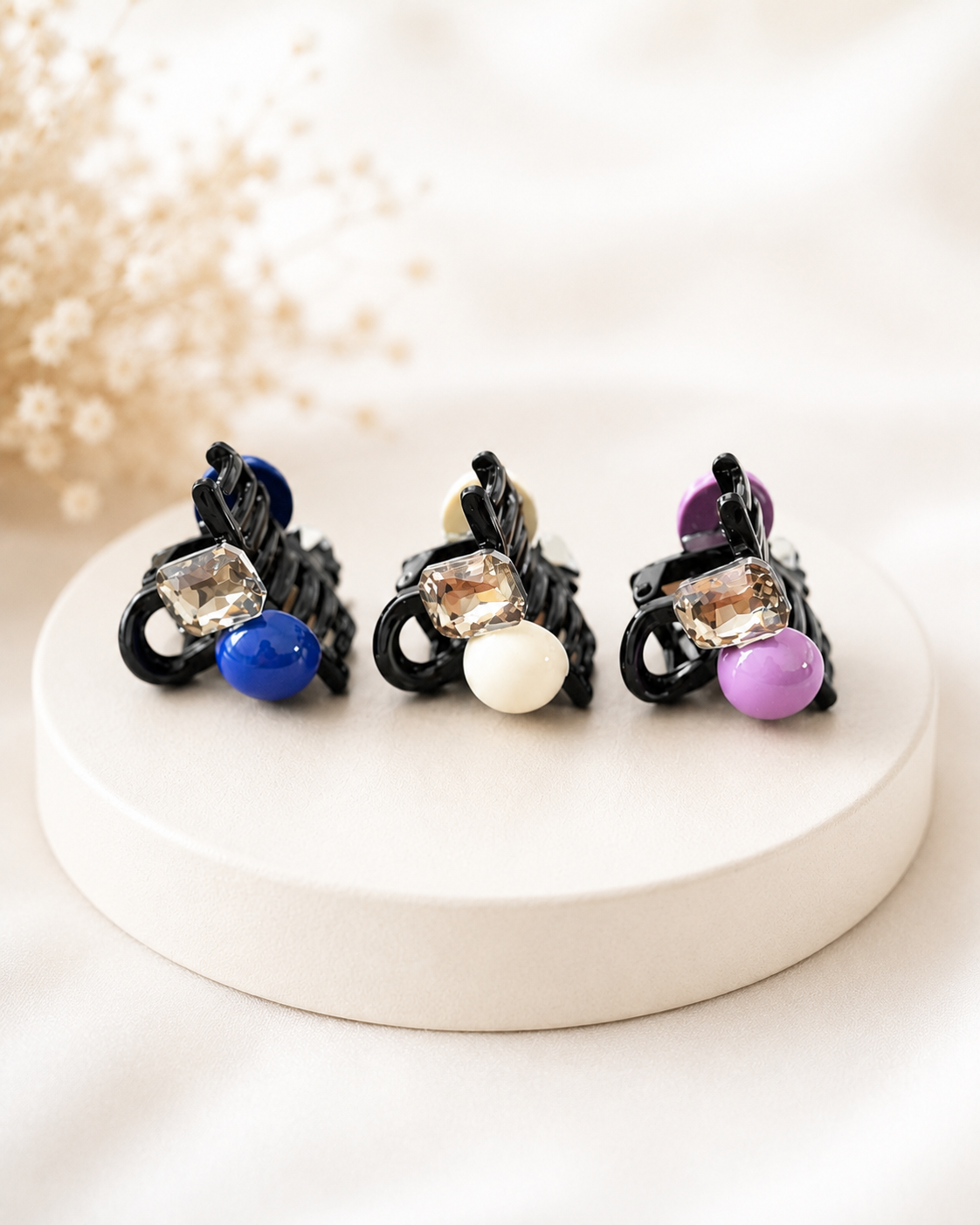 Mini-Haarspange mit Strass & Perle – 4 cm