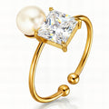 Verstellbarer Ring mit Zirkonia & Perlenoptik – 18K vergoldeter Edelstahl, wasserfest