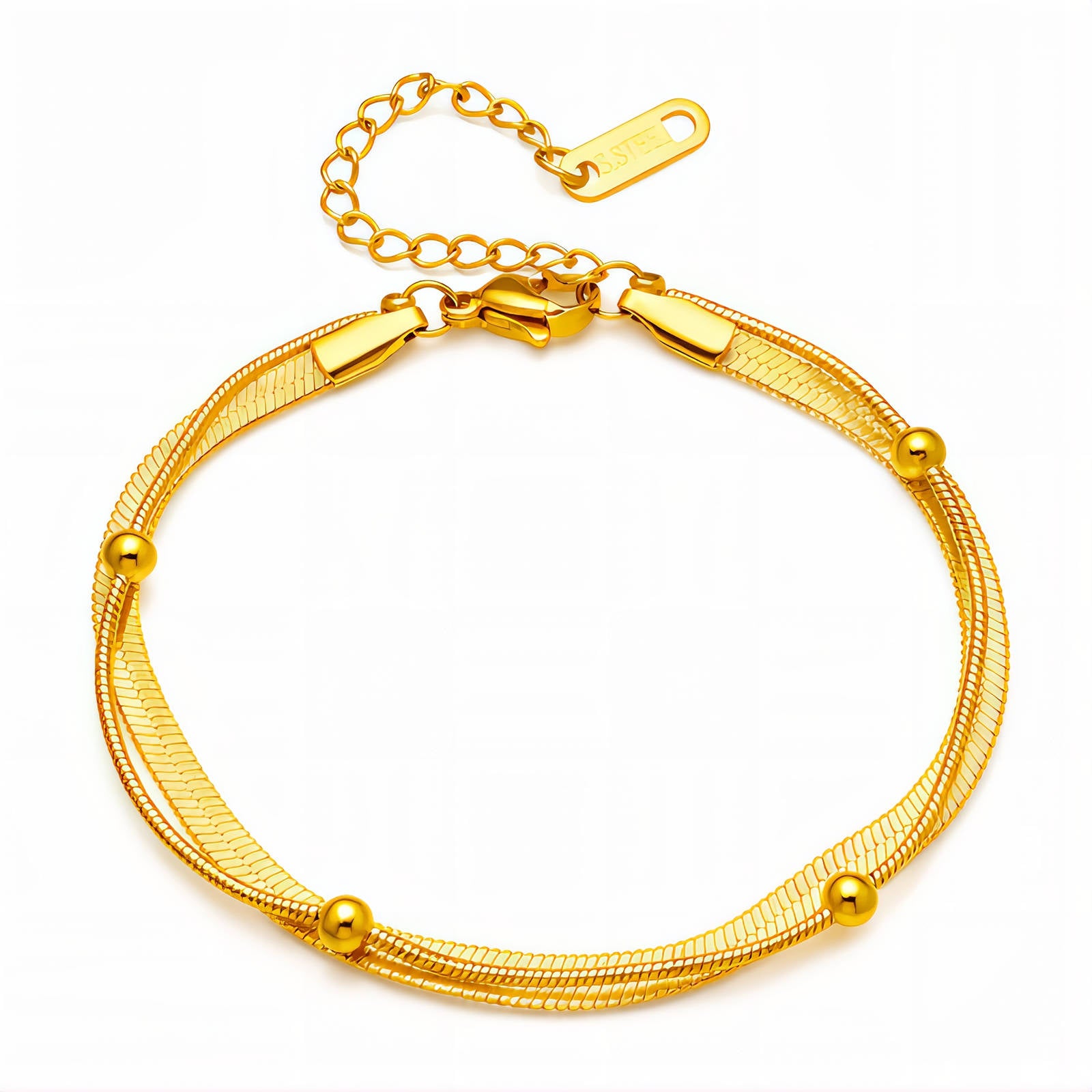 Doppeltes Schlangenarmband mit Kugeldetails – 18K vergoldeter Edelstahl, wasserfest