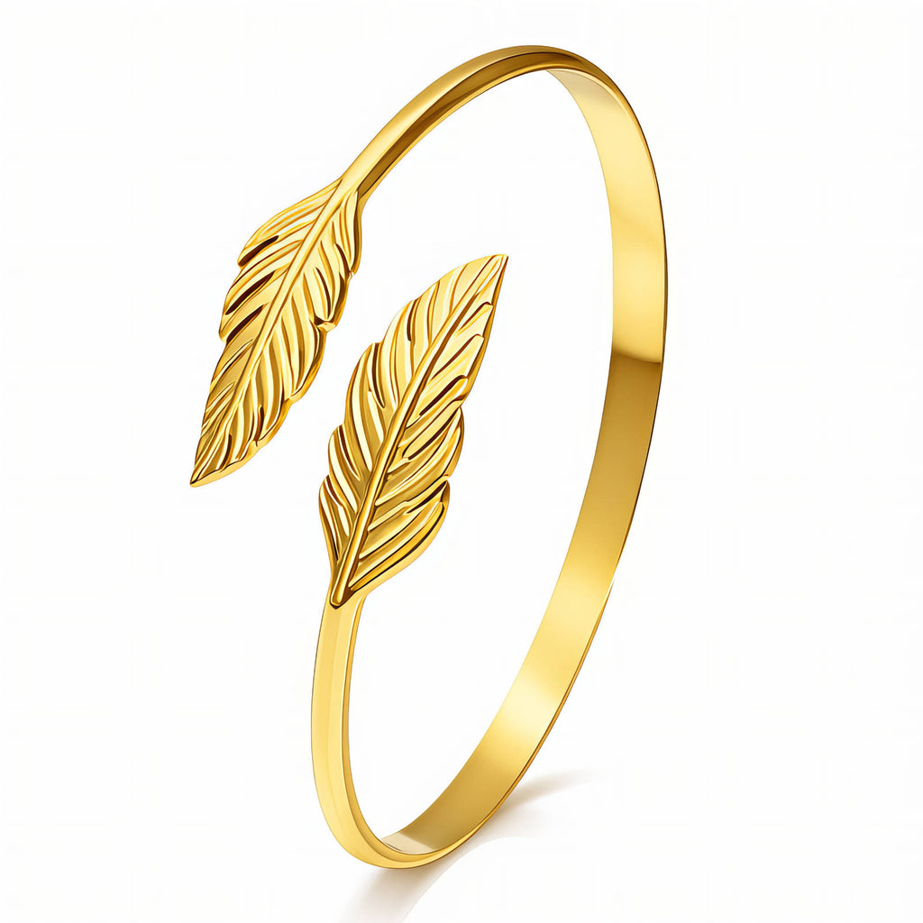 Blatt-Armreif aus 18K vergoldetem Edelstahl