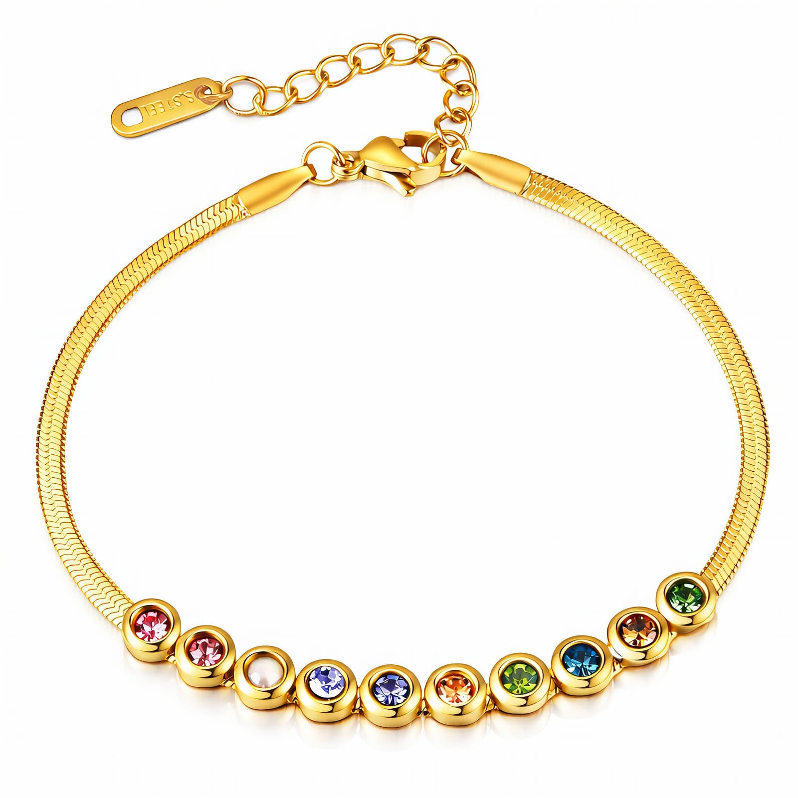 Schlangenarmband mit bunten Zirkonia-Steinen – 18K vergoldeter Edelstahl, wasserfest