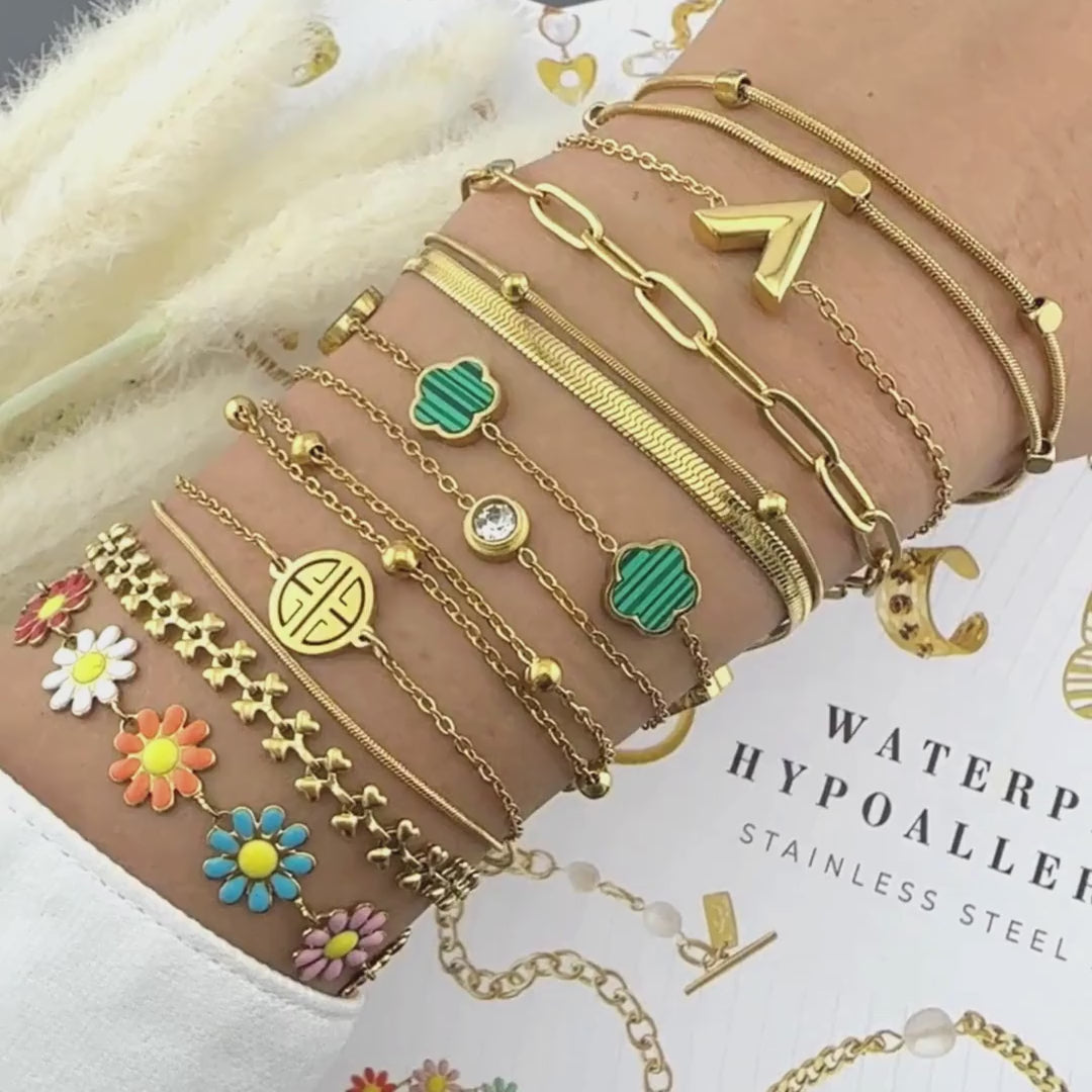 Doppeltes Schlangenarmband mit Kugeldetails – 18K vergoldeter Edelstahl, wasserfest